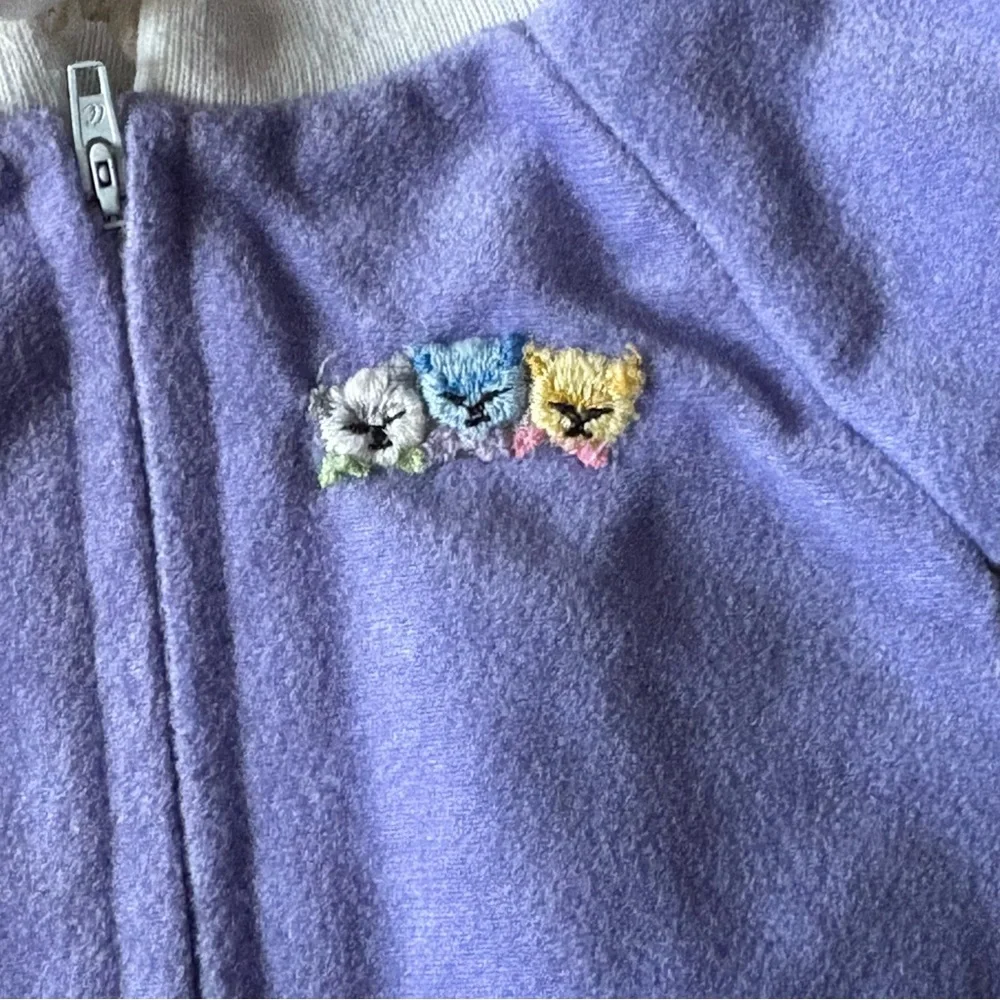 Vintage Baby Doll Sleep Bag Pajamas Cat Kitten Embroidered Purple White